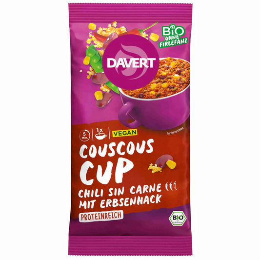 Davert| Fertiggericht| Couscous| Cup |Chilli |sin Carne |mit Erbsenhack|58 g